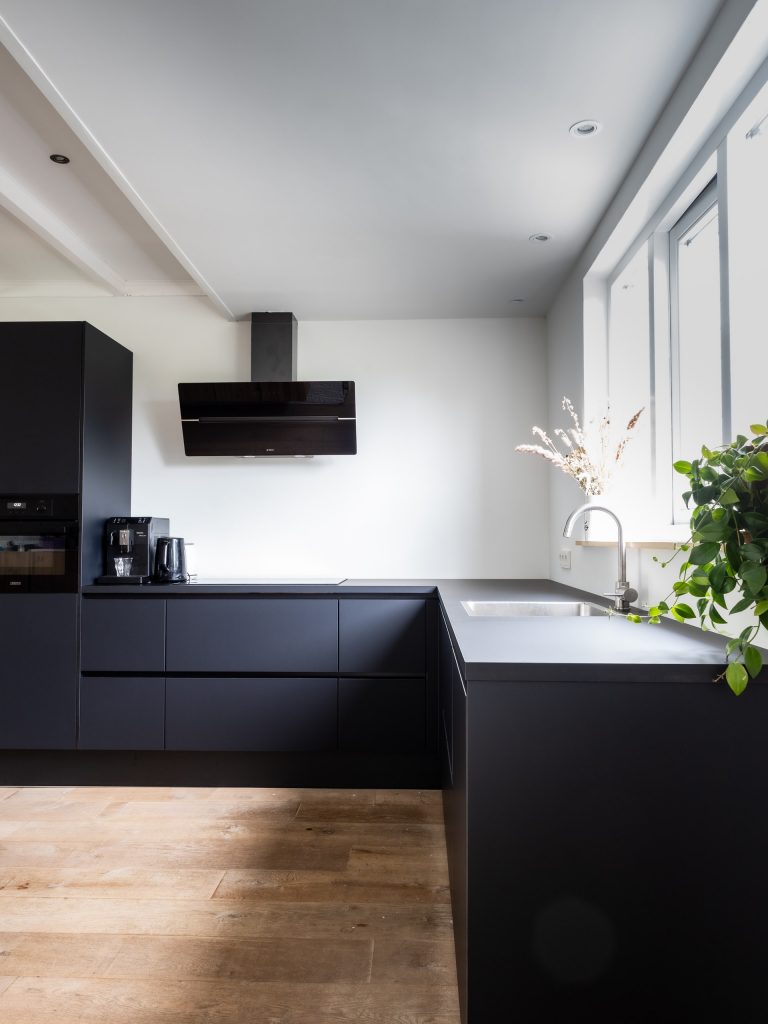 black laminate cabinets in a kitchen