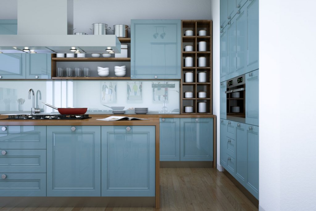 modern blue kitchen cabinet